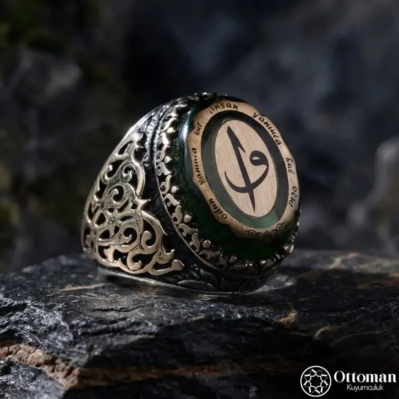 Vav Elif Yazılı Gümüş Erkek Yüzük