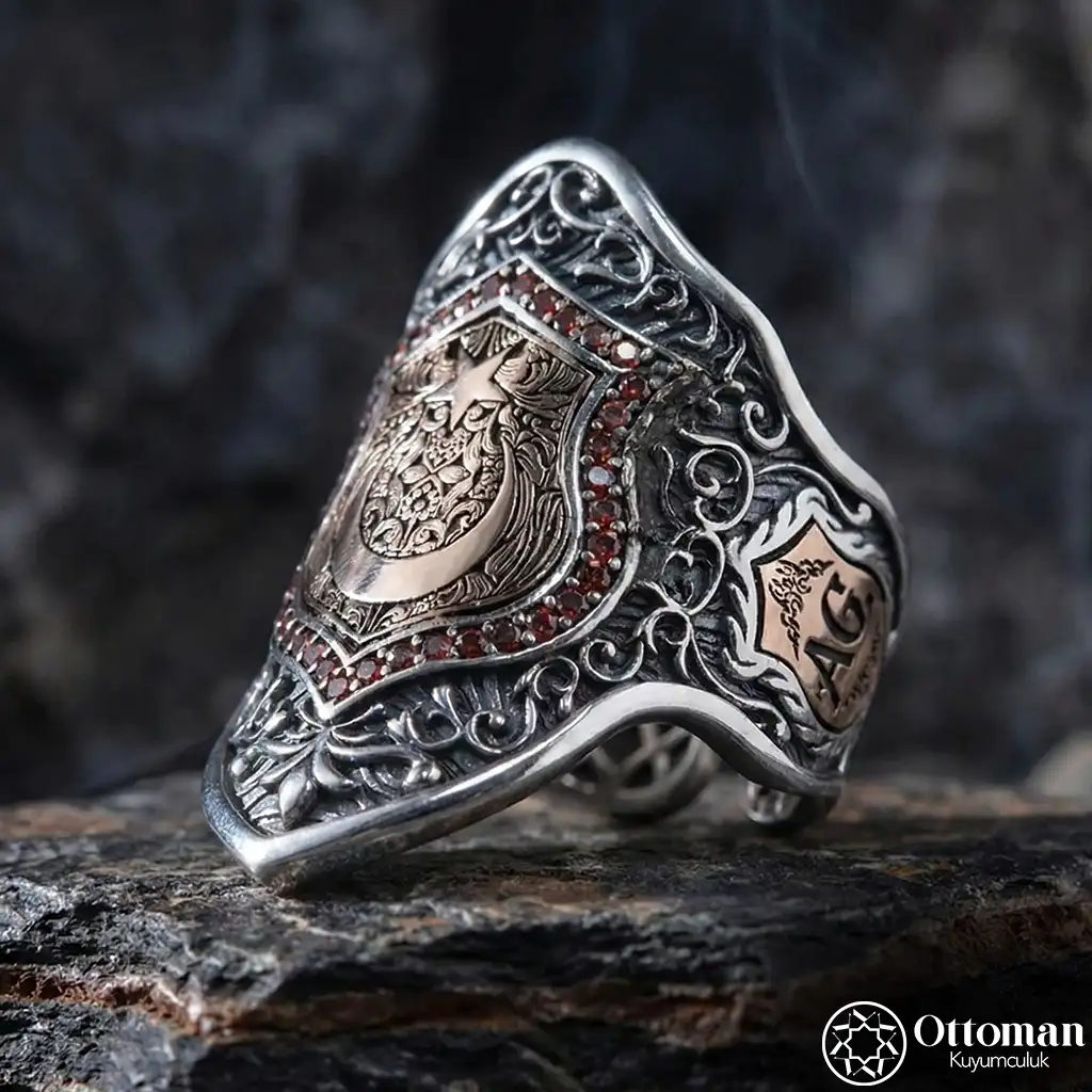 Star and Crescent Archer Ring Silver Men's Ring