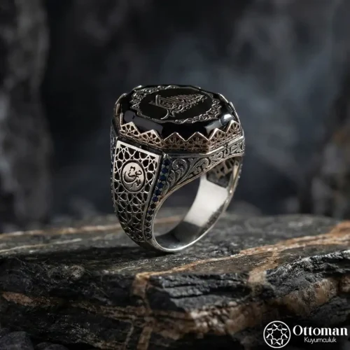 Hasbunallahu ve Ni'mel Vekil Yazılı Sekizgen Gümüş Erkek Yüzük