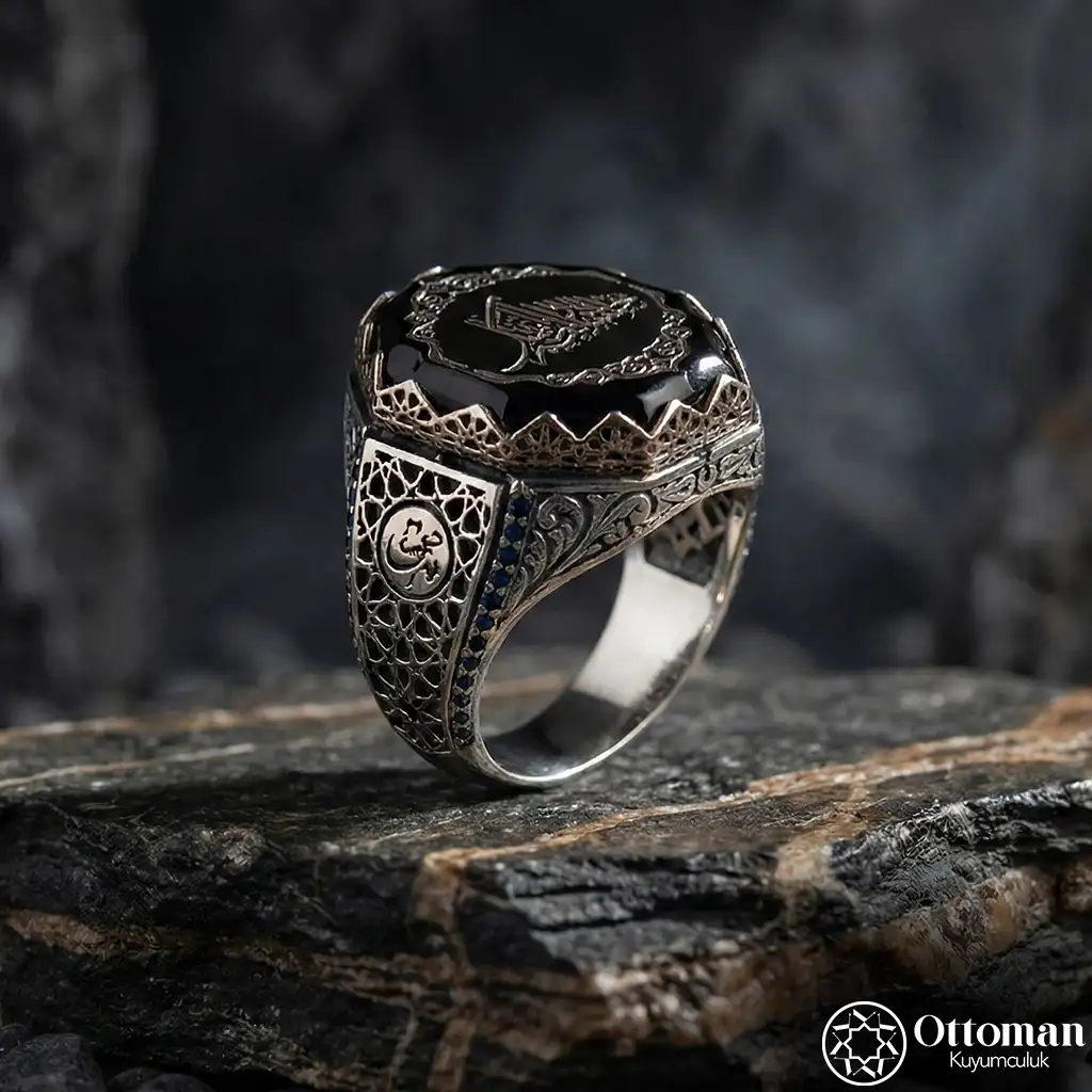 Hasbunallahu & Ni’mel Vekil Engraved Sekizgen Silver Men's Ring