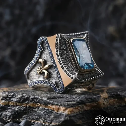 Şah Model Gümüş Mavi Taşlı Erkek Yüzük