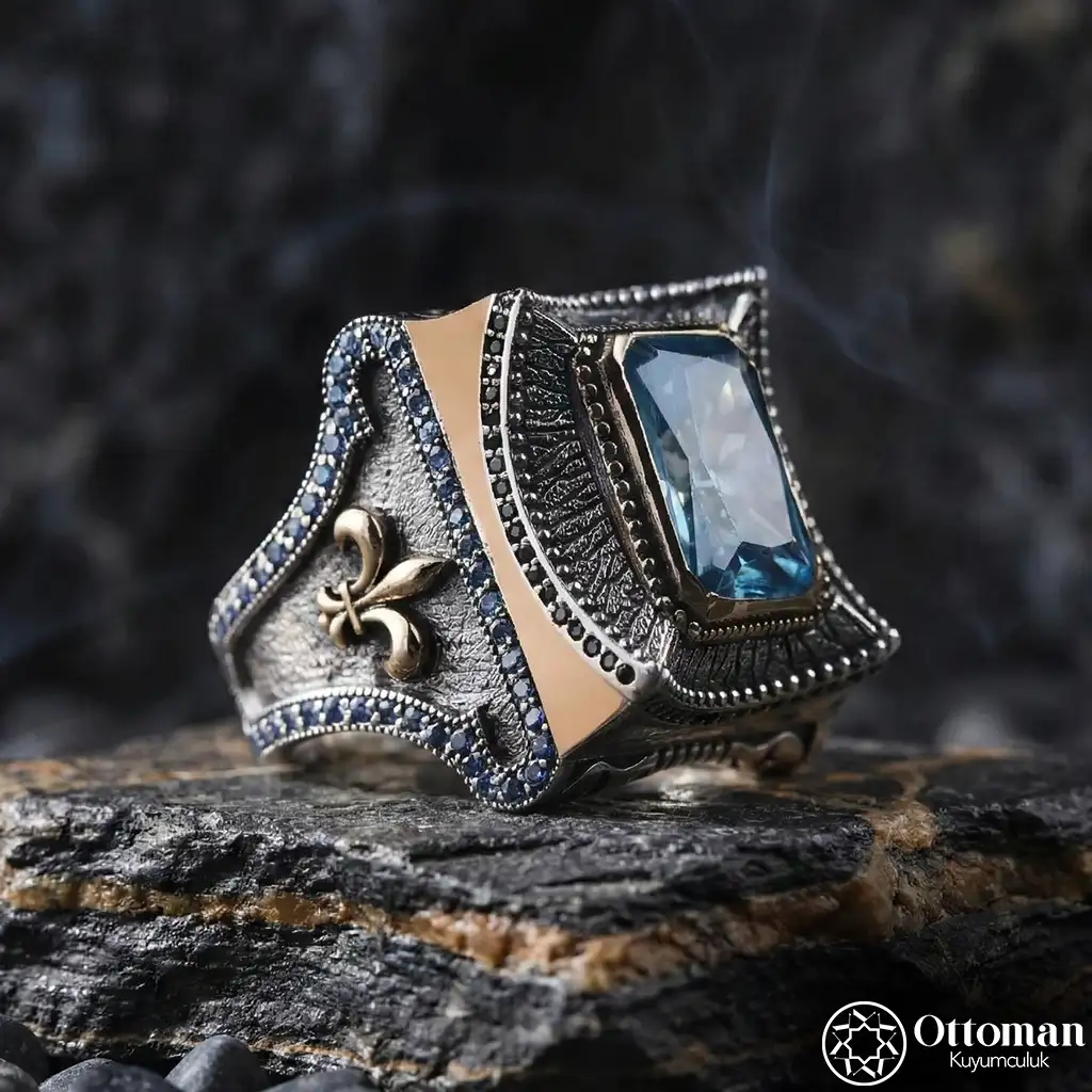 Şah Silver Blue Stone-set Men's Ring