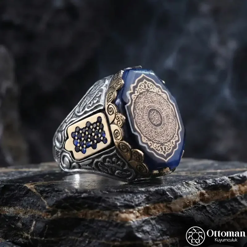 1 Sekizgen İnşirah Dualı Gümüş Erkek Yüzük