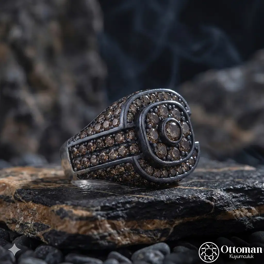 Special Design Diamond Stone-set Silver Men's Ring