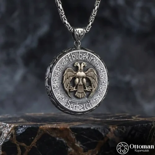 Çift Başlı Kartal Gümüş Madalyon Kolye