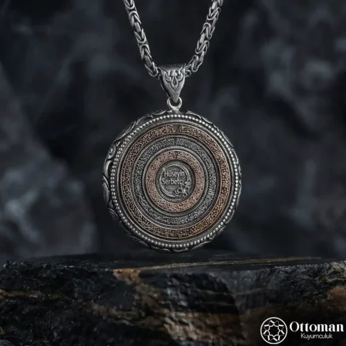 Çift Taraflı Dualı Gümüş Madalyon Kolye