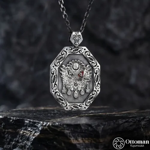 Osmanlı Sancağı Sekizgen Gümüş Madalyon Kolye