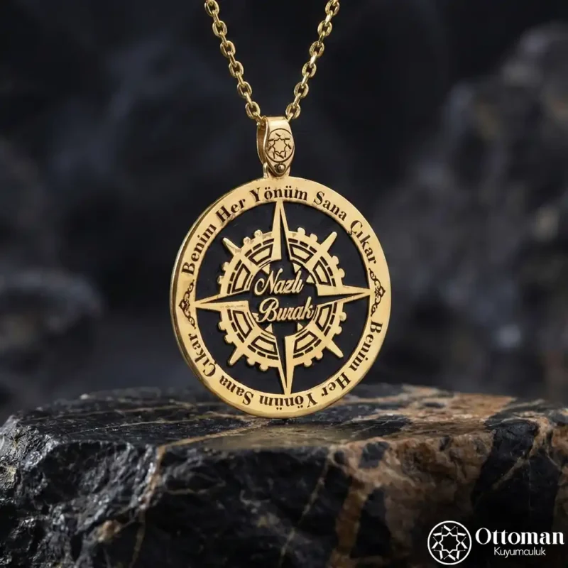 Gold Pusula Model Gümüş Kadın Kolye