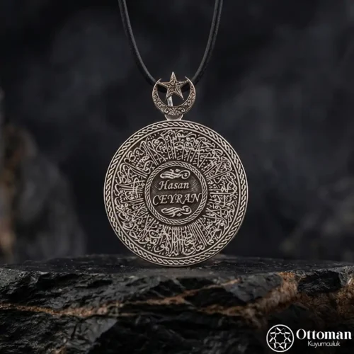 Ayetel Kürsi Yazılı Gümüş Erkek Kolye