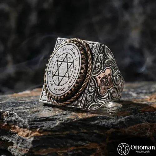 Dikdörtgen Süleyman Mührü Gümüş Erkek Yüzük