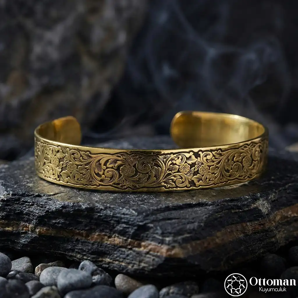 Engraving Silver Men's Cuff Bracelet Gold Plated