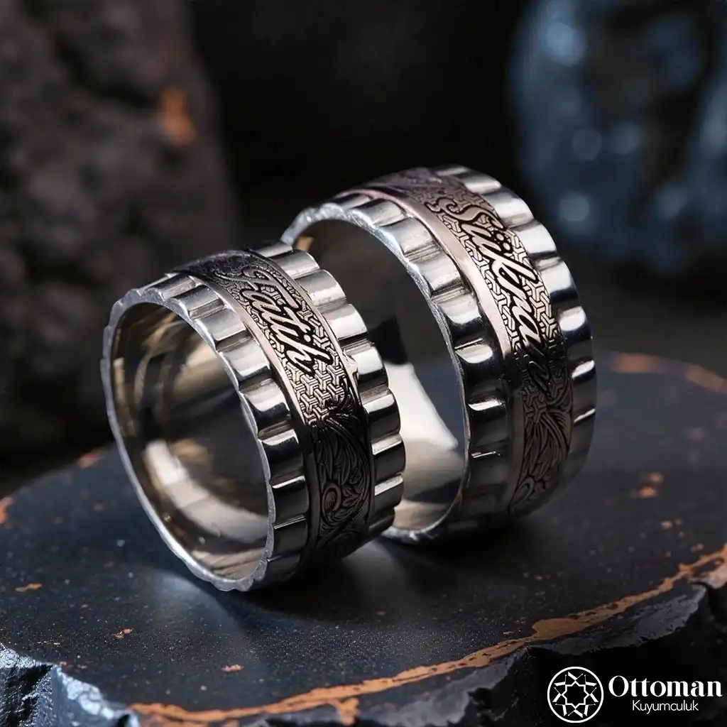 Special Design RL Silver Double Wedding Ring