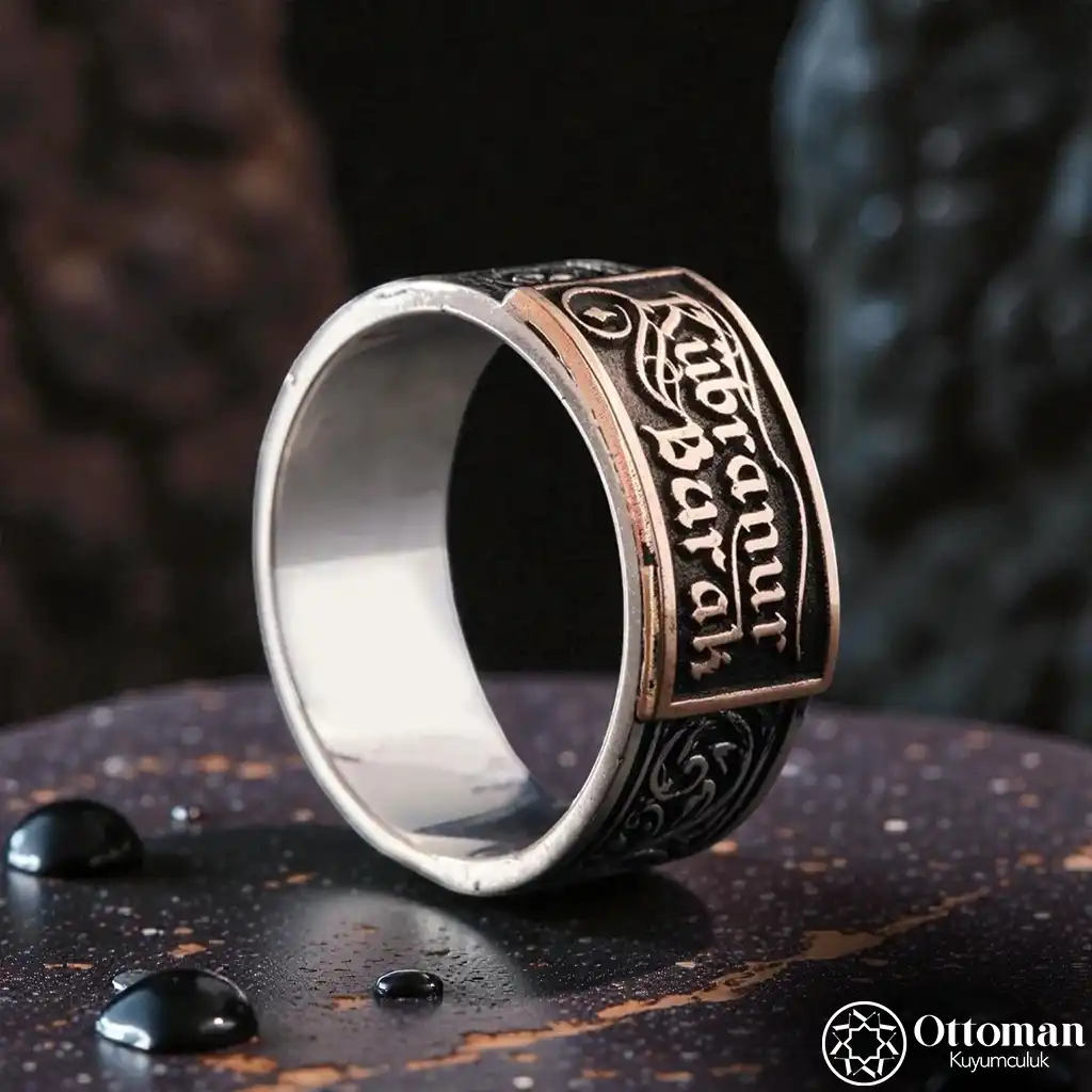 Engraving Patterneḋ Ki̇şi̇ye Special Personalizeḋ Silver Wedding Ring