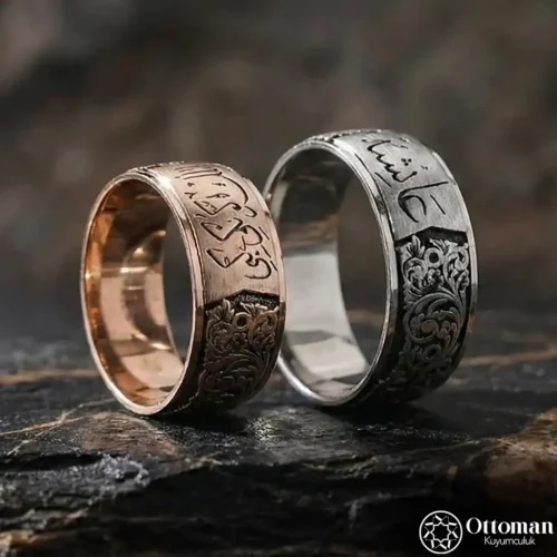 Bombeli Gravürlü Gümüş Alyans Set