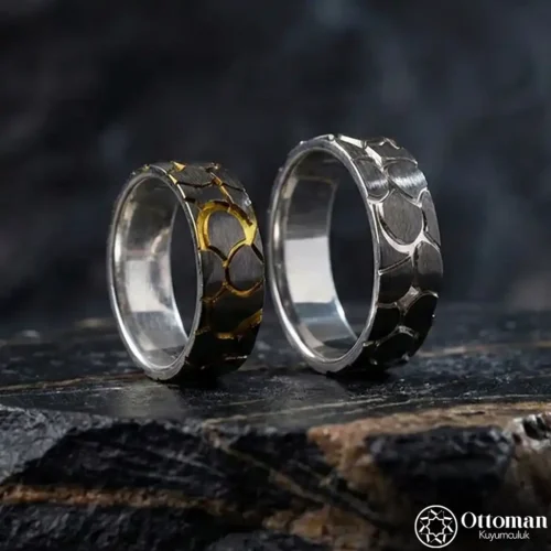 Taş Desenli Gümüş Alyans Set