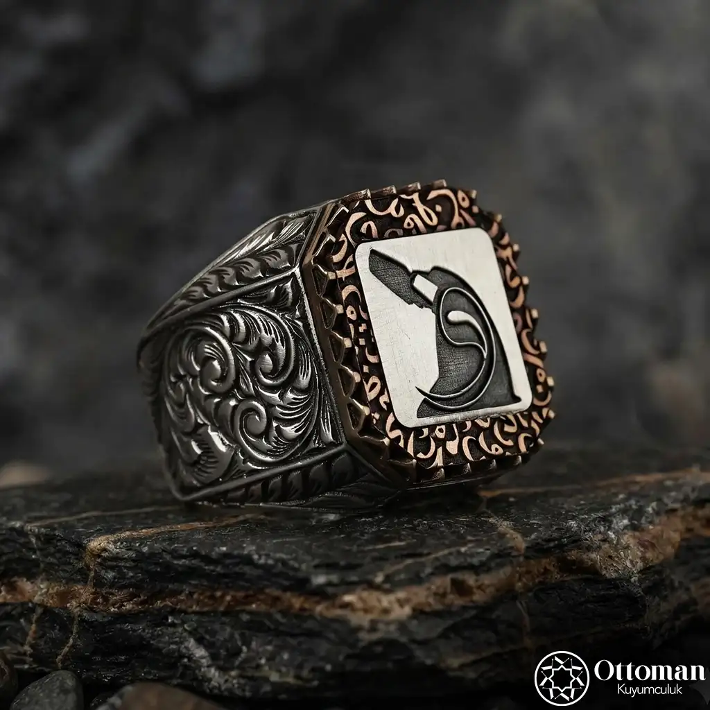 Mevlevi Motif Silver Men's Ring