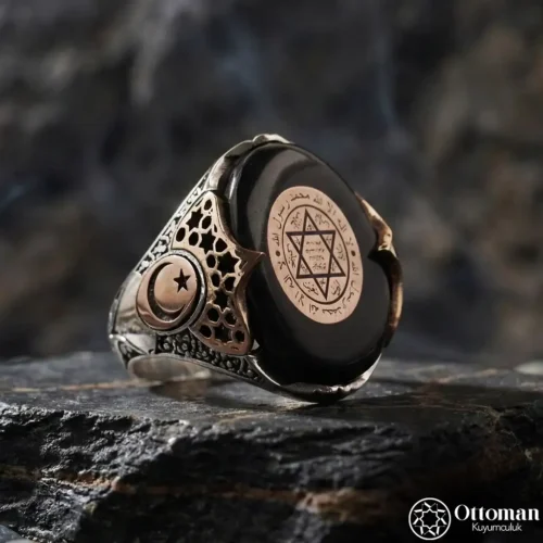 Süleyman Mührü İşlemeli Gümüş Erkek Yüzük