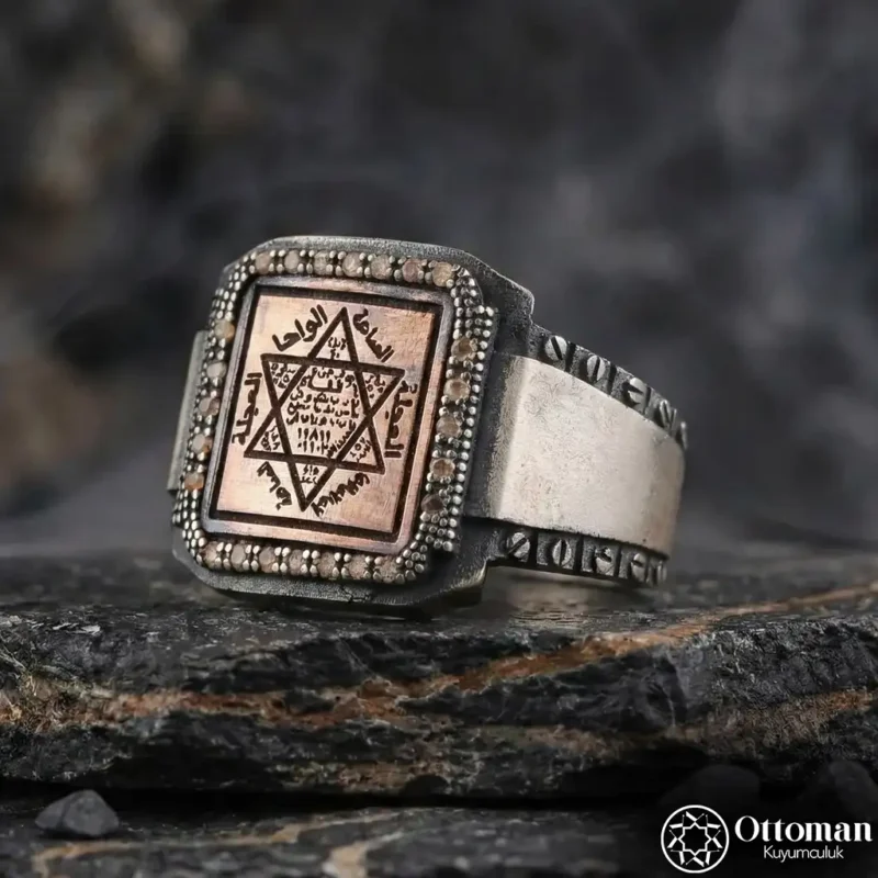 Kare Tasarım Süleyman Mührü Gümüş Yüzük