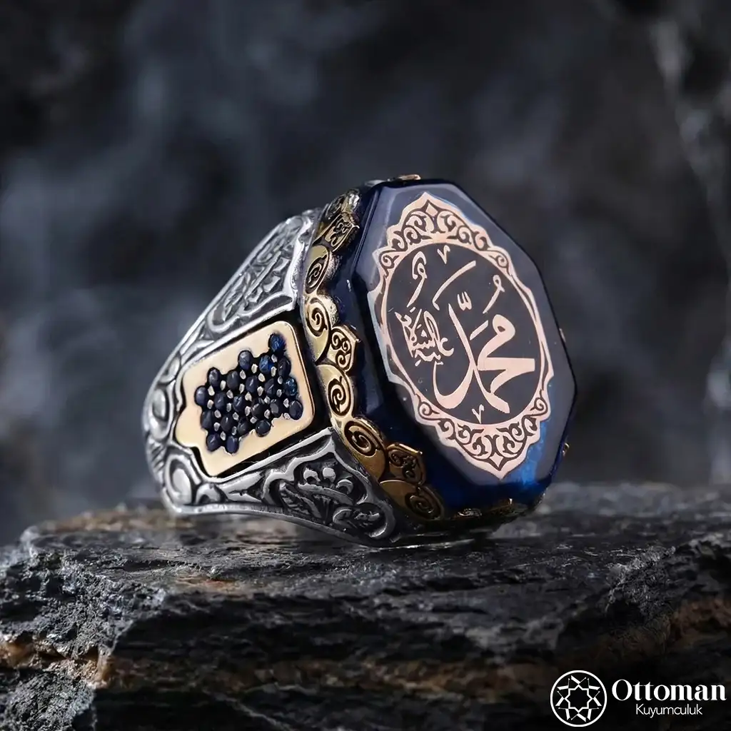 Special Design Amber Stone-set Silver Men's Ring