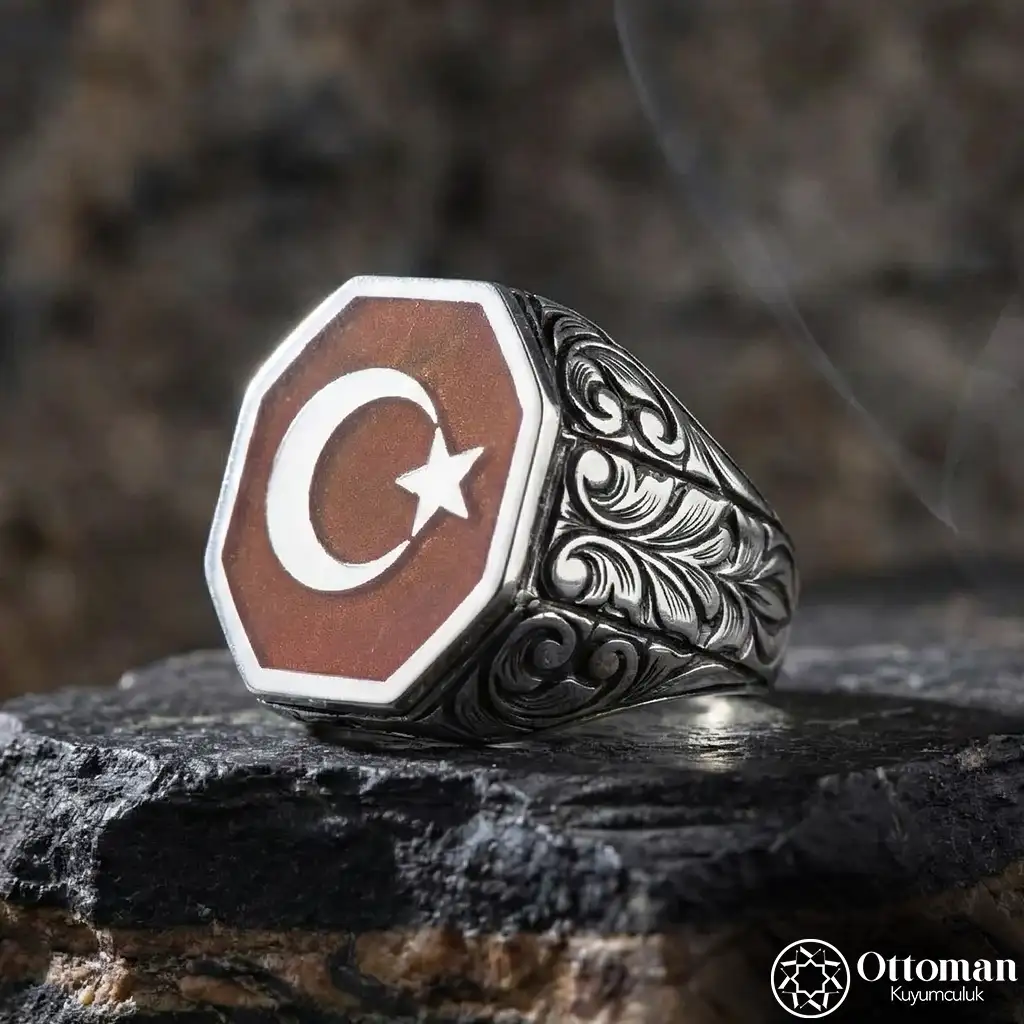 Star and Crescent Silver Men's Ring