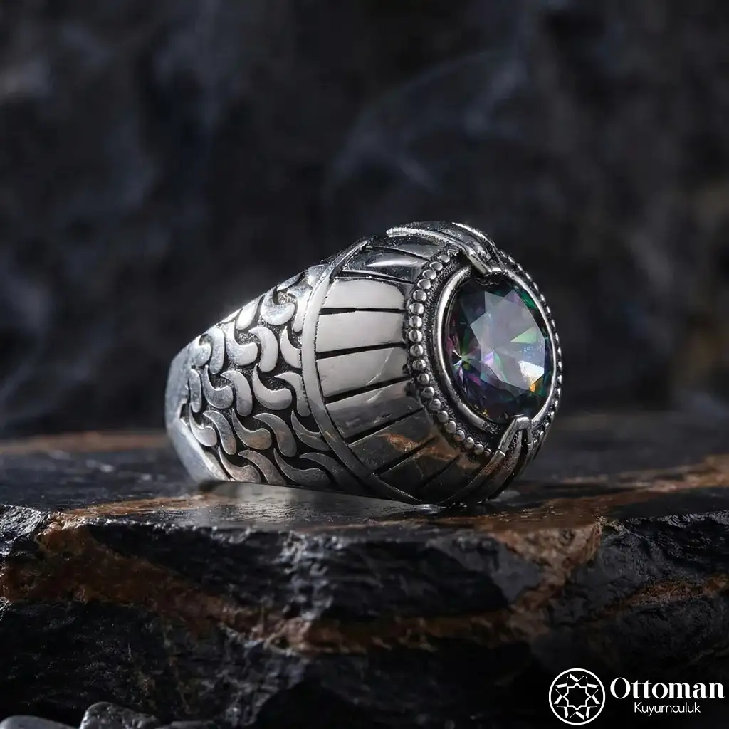 Special Design Mistik Topaz Stone-set Silver Men's Ring
