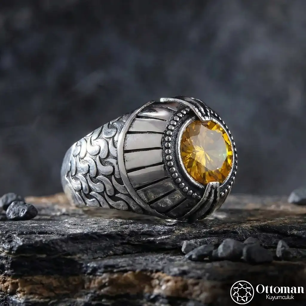Special Design Sitrin Stone-set Silver Men's Ring