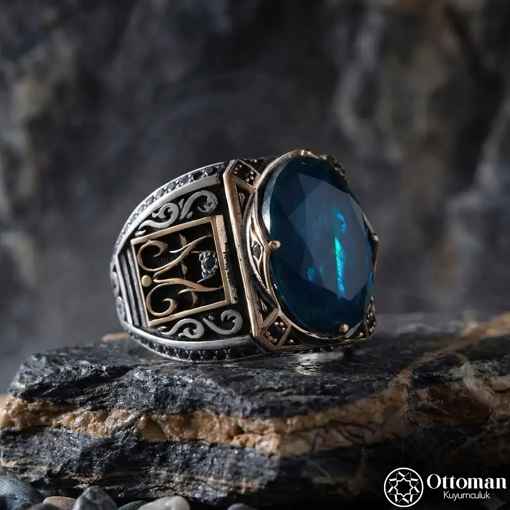 Special Design Paraiba Stone-set Silver Men's Ring