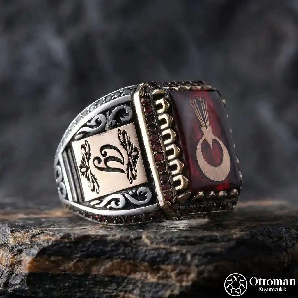 Star and Crescent Silver Men's Ring