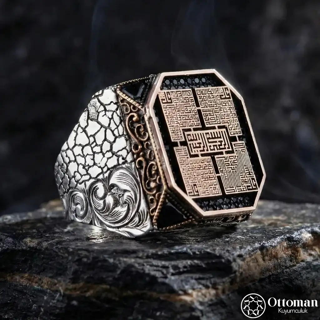 Koruma Prayer Kufic Calligraphy Engraved Silver Men's Ring
