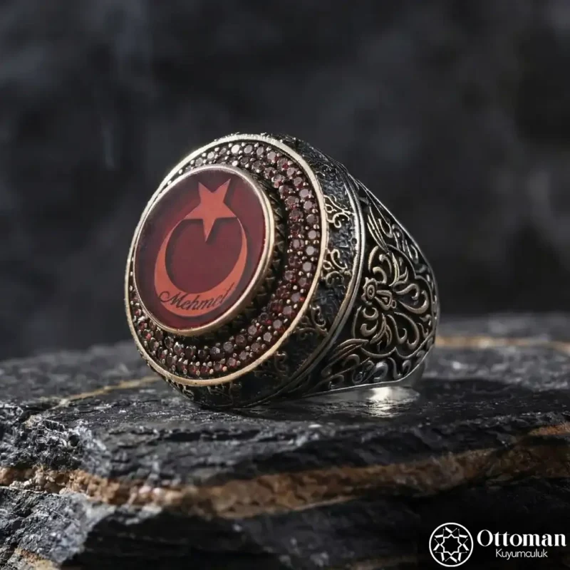 İsimli Ay Yıldız Gümüş Erkek Yüzük