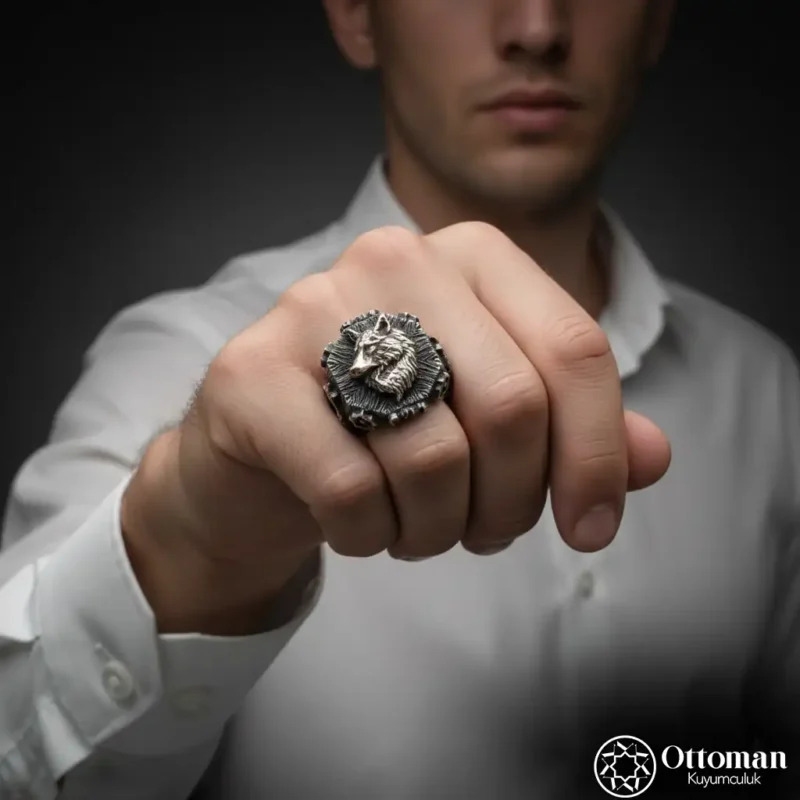 Kurt Figürlü Gümüş Erkek Yüzük