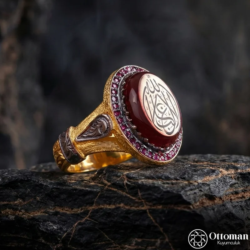 1 Sultan Model Sarı Yaldız Kaplama Gümüş Erkek Yüzük