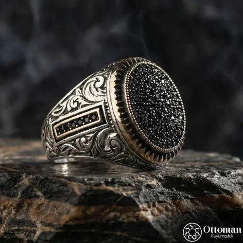 Oval Taşlı Gümüş Erkek Yüzük