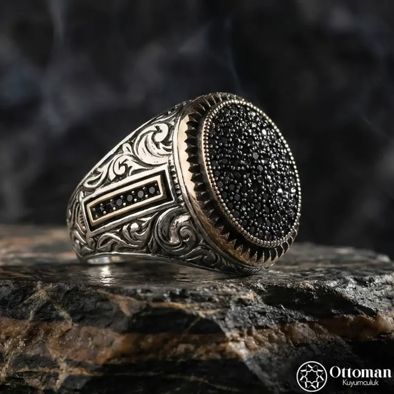 Oval Taşlı Gümüş Erkek Yüzük