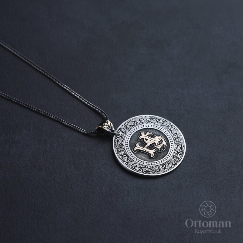 Harf Tasarımlı Gümüş Erkek Yüzük ve Kolye Set