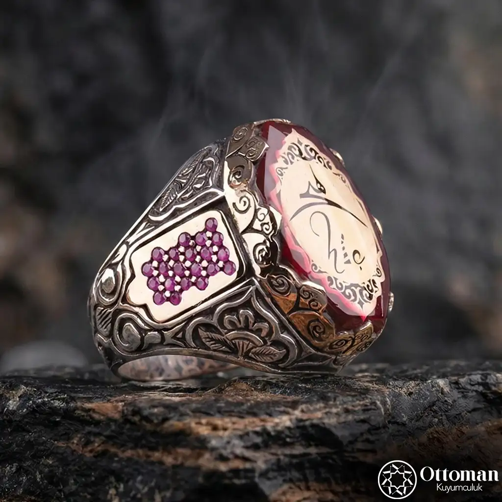 Sekizgen Engraved Silver Men's Ring