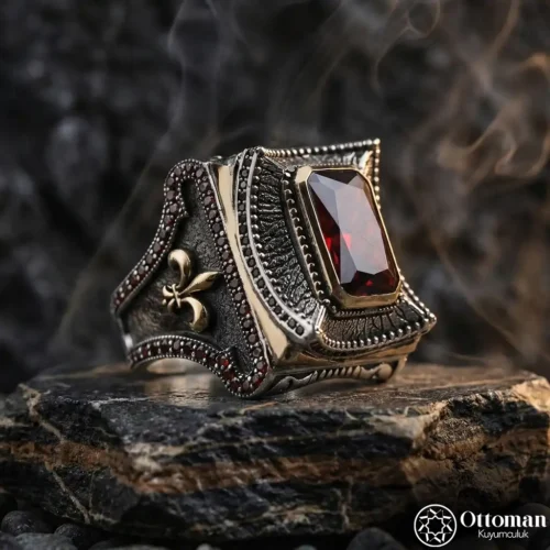 Şah Model Gümüş Kırmızı Taşlı Erkek Yüzük