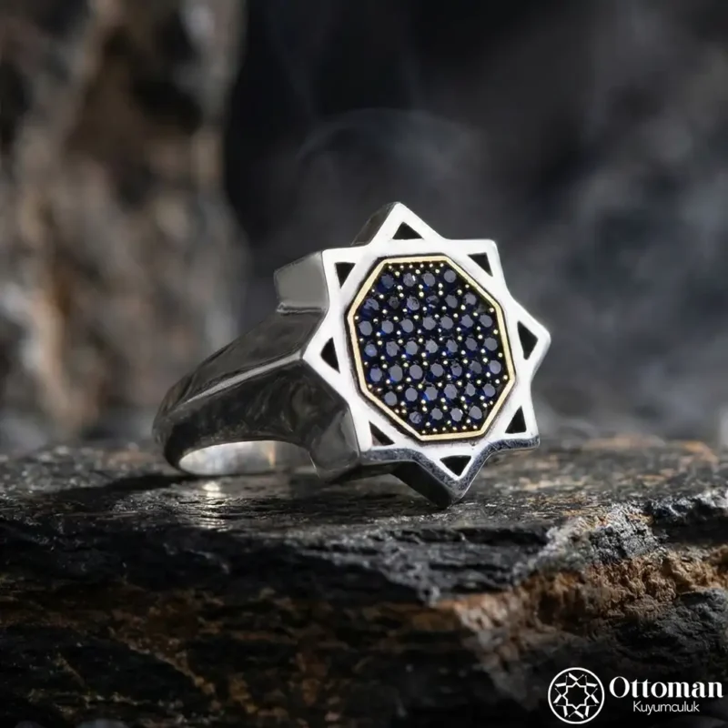 Mikro Taşlı Gümüş Erkek Yüzük