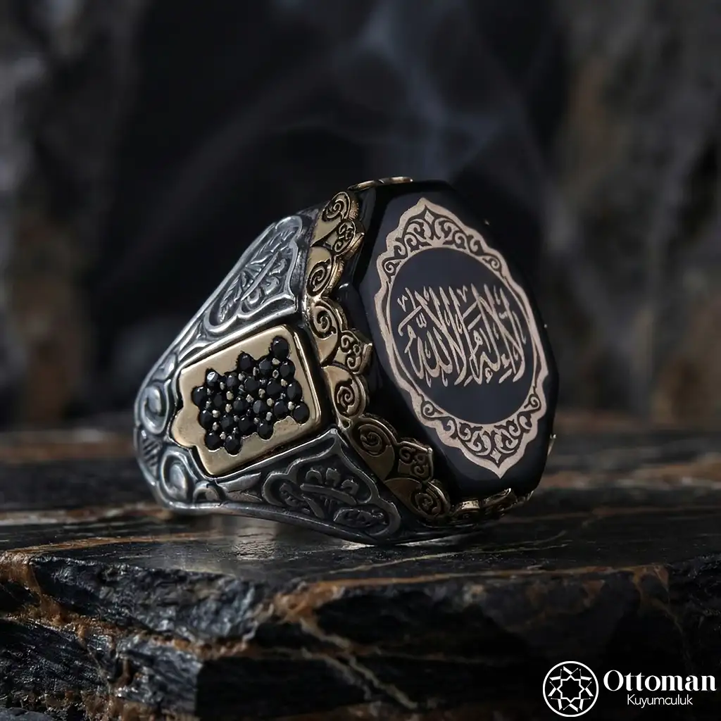Kelime-i Tevhidli Special Design Silver Men's Ring