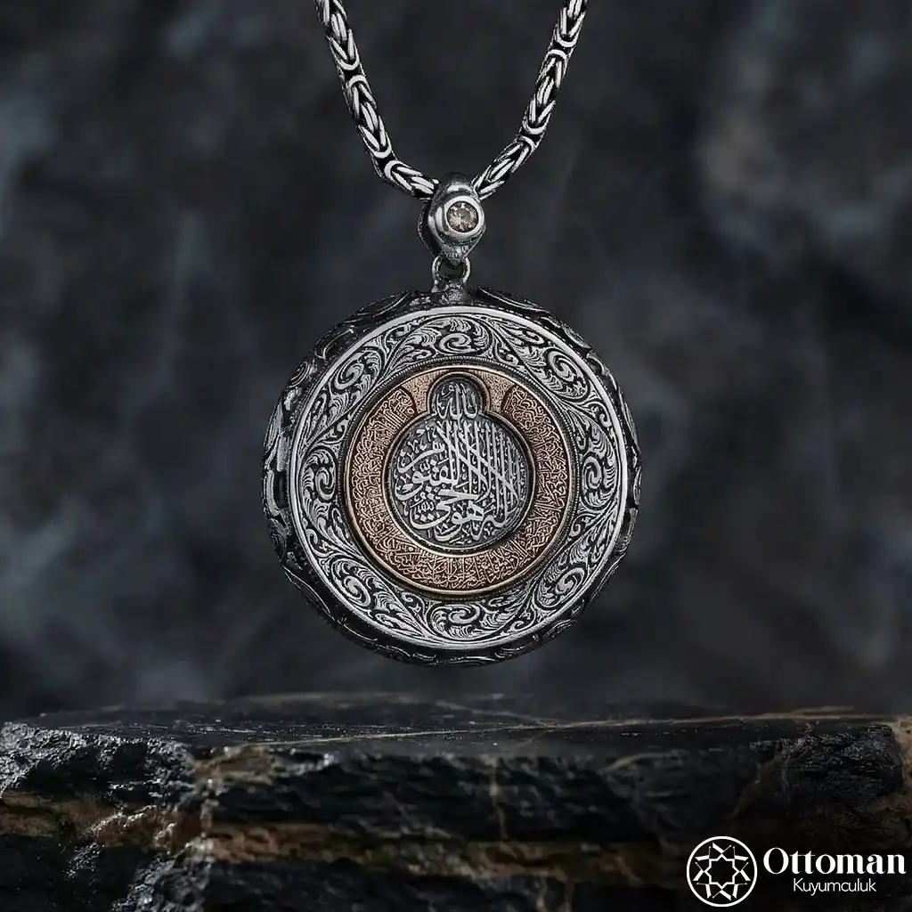 Koruma Prayer Silver Medallion Necklace