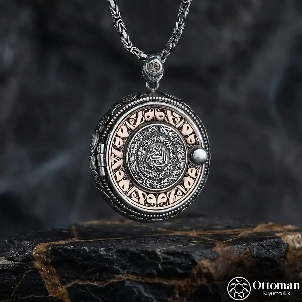 Hinged Koruma Prayer Silver Medallion Necklace