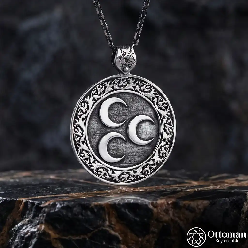 Three Hilal Silver Medallion Necklace