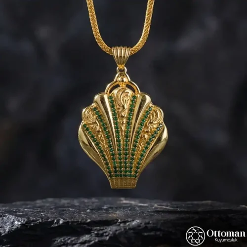 Midye Taşlı Kapaklı Gümüş Kadın Kolye