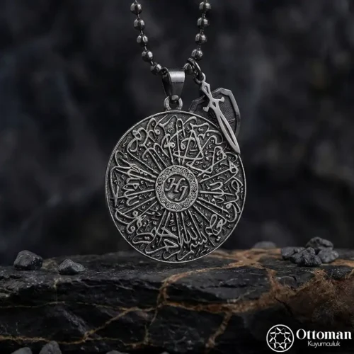 İhlas Suresi Madalyon Gümüş Erkek Kolye