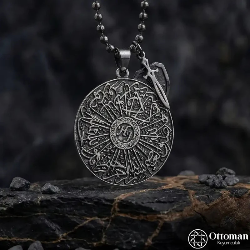 İhlas Suresi Madalyon Gümüş Erkek Kolye
