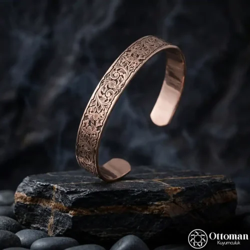 Gravür Desenli Gümüş Erkek Bileklik