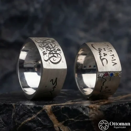 Kişi Sevdiğiyle Beraberdir Yazılı Gümüş Alyans Set