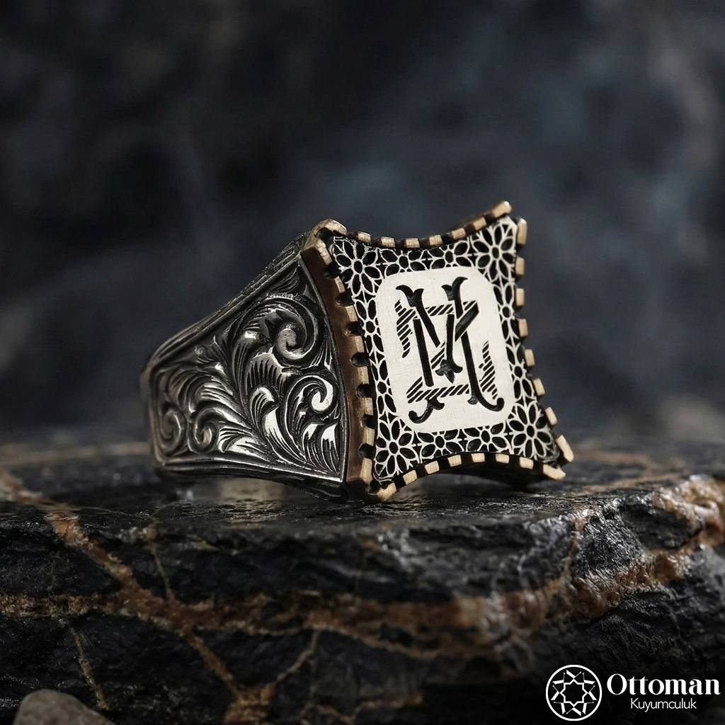 Baş Letter Silver Men's Ring