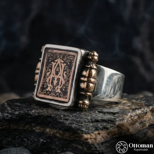 Harf Tasarımlı Gümüş Erkek Yüzük