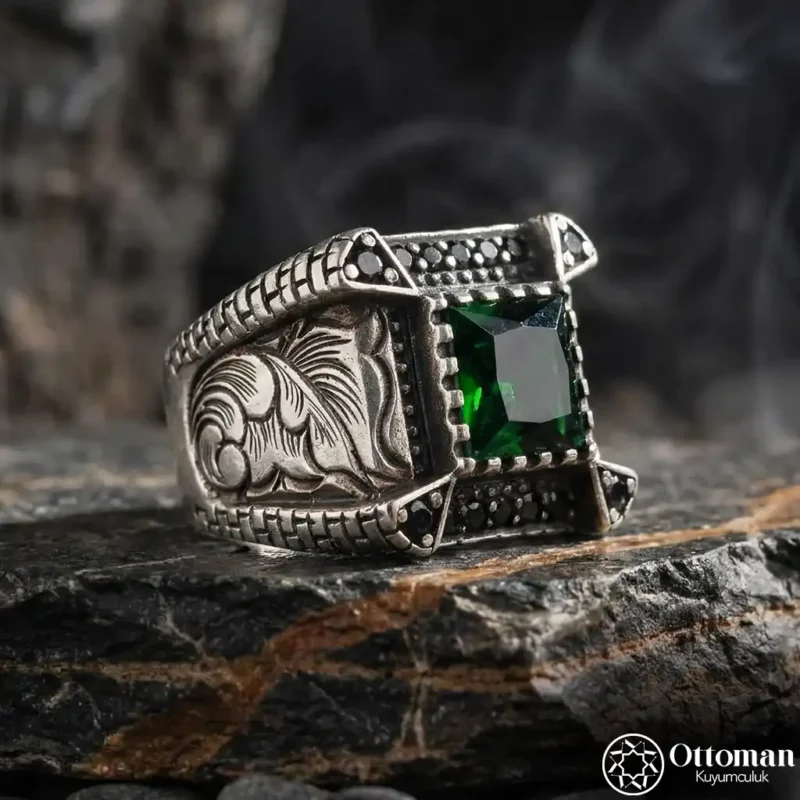 Yeşil Zirkon Gümüş Erkek Yüzük